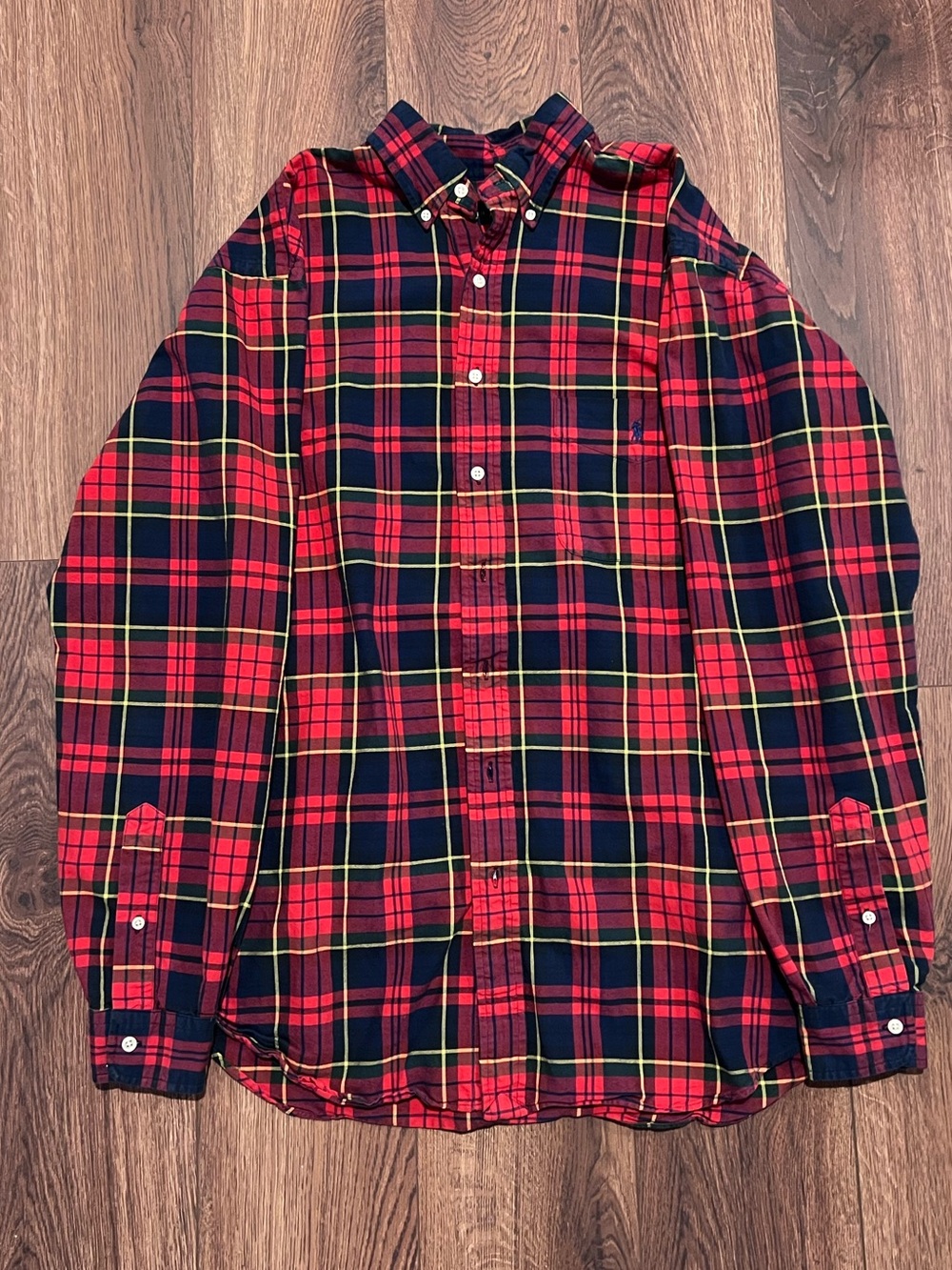 Ralph Lauren Plaid Button Down Shirt LT Red Navy Long Sleeve Polo Men’s